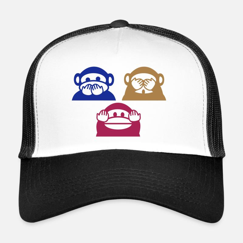 Drei Affen Dreieck (b) - Trucker Cap - Weiß/Schwarz