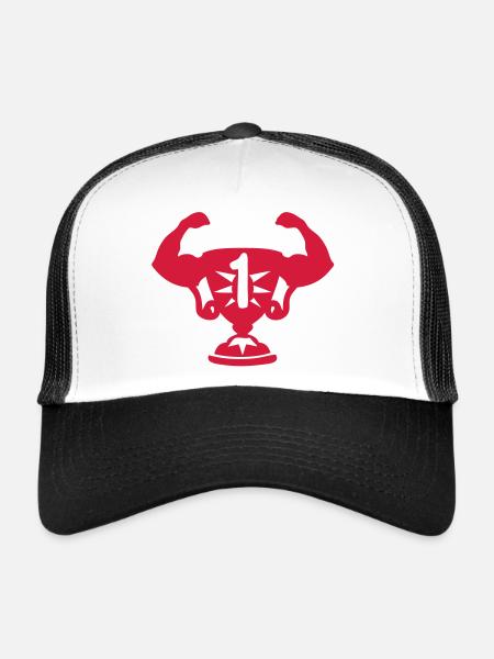 coupe trophee trophy premier bras muscle - Casquette trucker  - blanc/noir - Devant