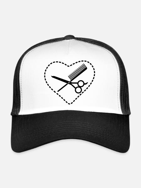 Peigne et ciseaux en coeur / peigne et ciseaux - Casquette trucker  - blanc/noir - Devant