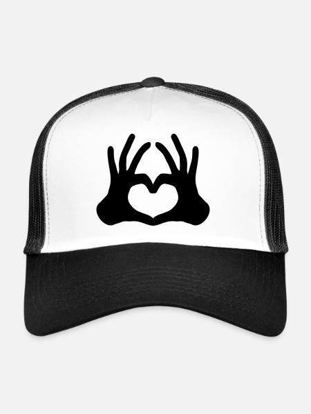 outlined 2 haende paar hand sign half heart - Trucker Cap - white/black - Front