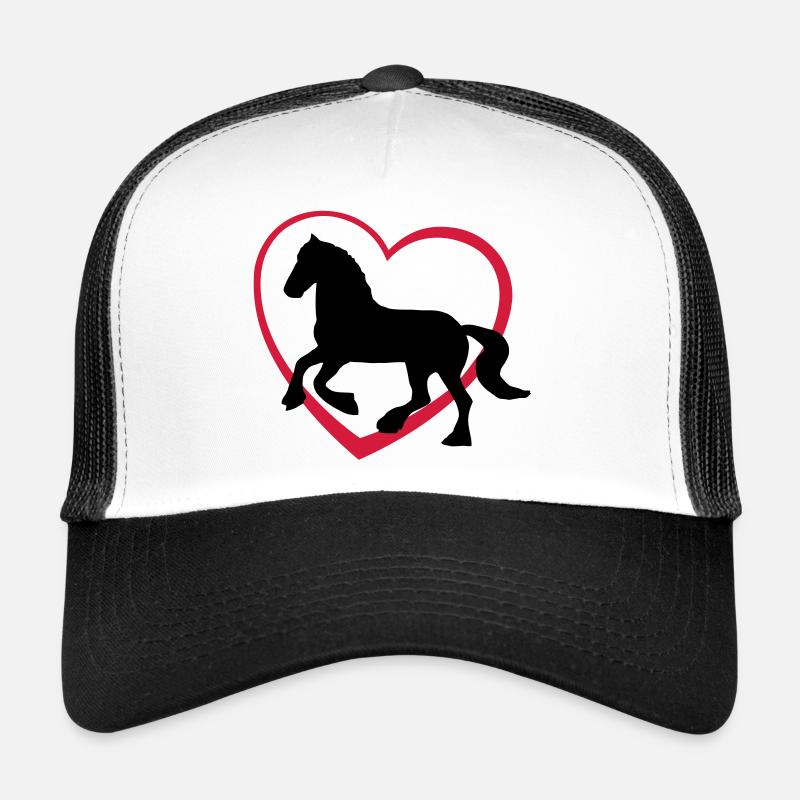 Fresian Gypsy Cob or Horse type with Heart - Trucker Cap - white/black