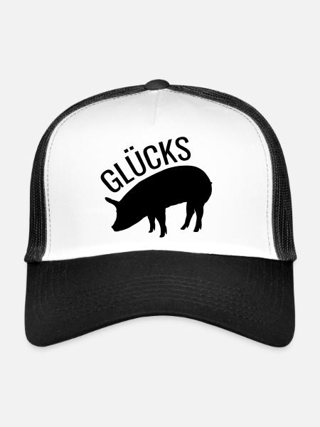 Glücksschwein Glück Sau Vektor Farbe wählbar - Trucker Cap - Weiß/Schwarz - Vorne