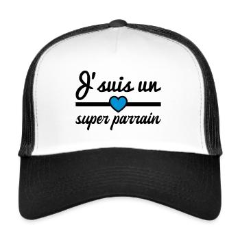 super parrain, idée cadeau parrain - Casquette trucker  - blanc/noir - Devant