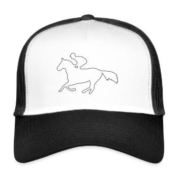 Trabber Pferd mit Jockey im Galopp Oneline - Trucker Cap - Weiß/Schwarz - Vorne