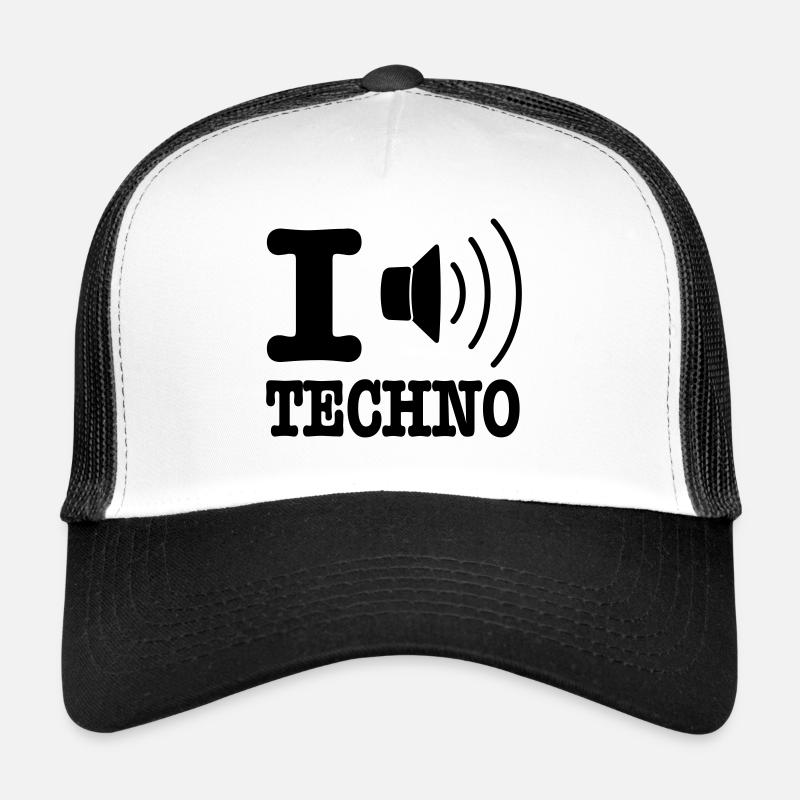 I love techno / I speaker techno - Casquette trucker  - blanc/noir