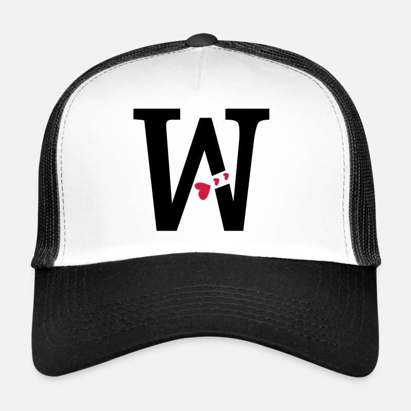 Großbuchstabe W mit Herzen - Trucker Cap - Weiß/Schwarz