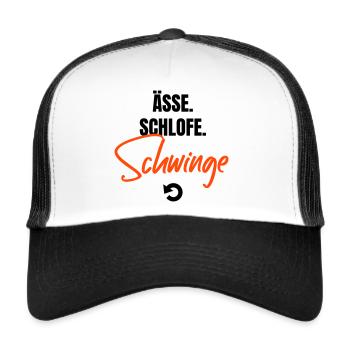 Essen, schlafen, schwingen, repeat! - Trucker Cap - Weiß/Schwarz - Vorne