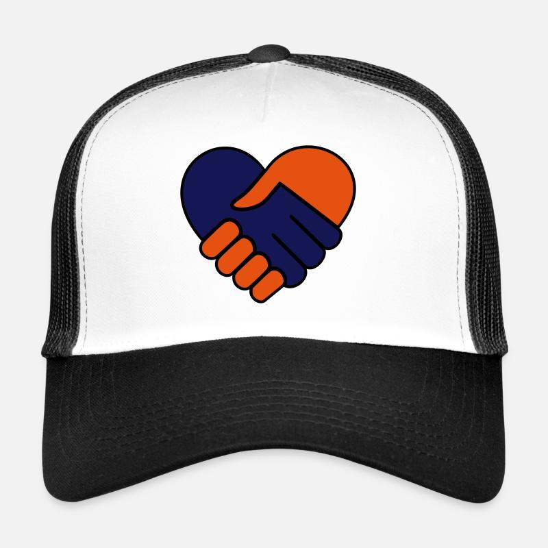 Main dans la main coeur orange / rouge bleu - Casquette trucker  - blanc/noir