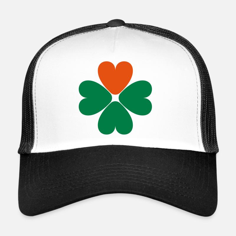 Saint Patrick's Day Cloverleaf Shamrock Heart - Trucker Cap - white/black
