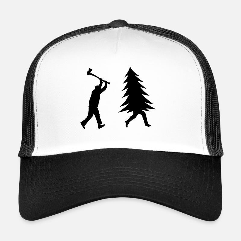 Lustiger Weihnachtsbaum wird vom Holzfäller Gejagt - Trucker Cap - Weiß/Schwarz