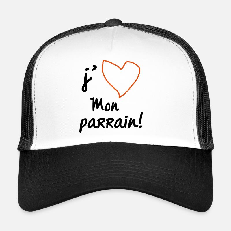 J'aime mon parrain,I Love Mon Parrain - Casquette trucker  - blanc/noir