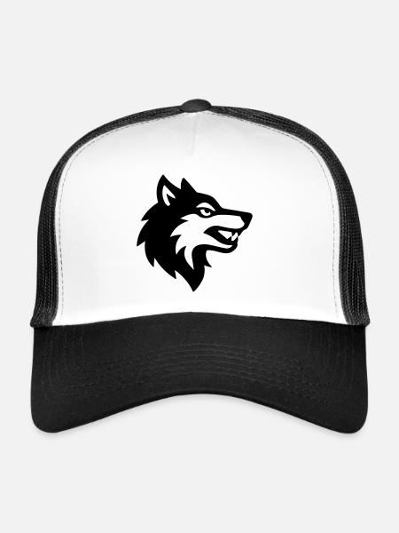 Icône du logo tête de loup - Casquette trucker  - blanc/noir - Devant