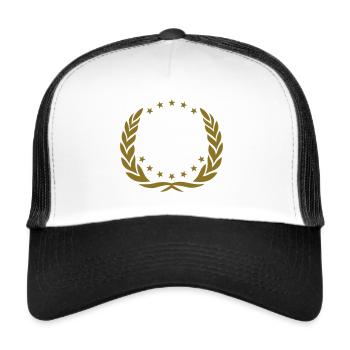 Kranz, Lorbeerkranz, Sieger, Gewinner, Geburtstag - Trucker Cap - Weiß/Schwarz - Vorne
