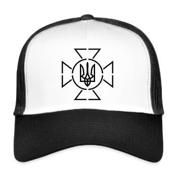 Ukraine Zeichen Trysub militärisch - Trucker Cap - Weiß/Schwarz - Vorne
