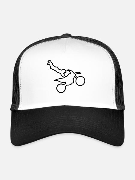 motorcycle cross freestyle moto trace - Trucker Cap - white/black - Front