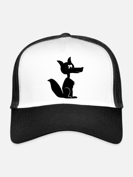 Renard coyote cayote 1c - Casquette trucker  - blanc/noir - Devant