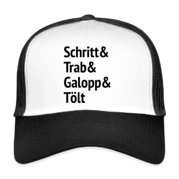 Schritt Trab Galopp und Tölt - Trucker Cap - Weiß/Schwarz - Vorne