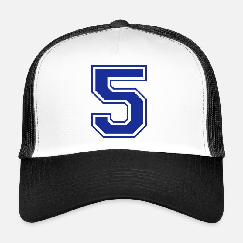 5 - Nummer - Zahl - Trucker Cap - Weiß/Schwarz