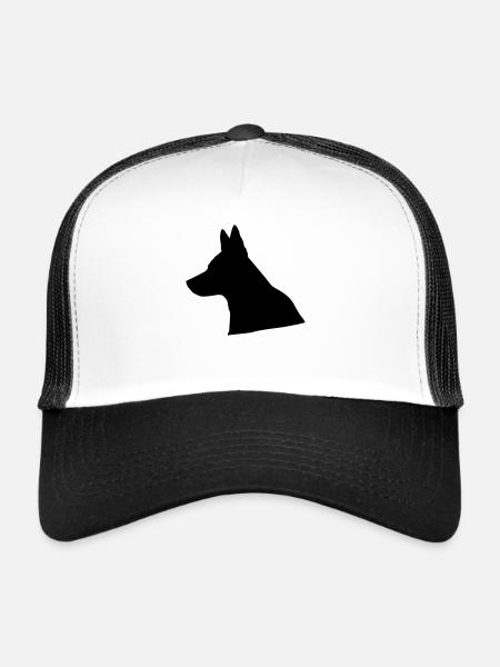 Silhouette de berger allemand / tête de loup - Casquette trucker  - blanc/noir - Devant