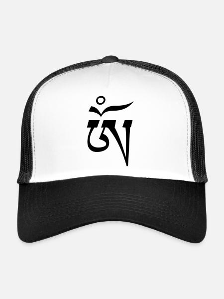 Aum OM tibétain 1c - Casquette trucker  - blanc/noir - Devant