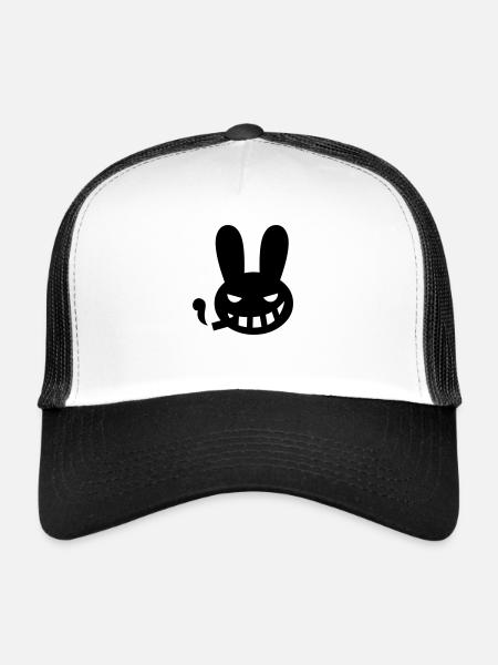 smoking bunny rabbit halloween - Trucker Cap - white/black - Front
