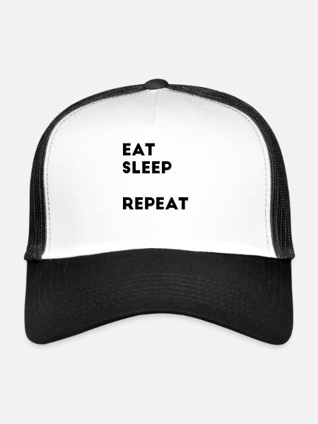 Eat Sleep Repeat Spruch Text Vorlage Ausfüllen - Trucker Cap - Weiß/Schwarz - Vorne