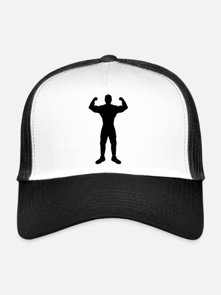 Poses Silhouette Musculateur Culturiste - Casquette trucker  - blanc/noir - Devant