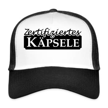 Zertifiziertes Käpsele (1c) - Trucker Cap - Weiß/Schwarz - Vorne