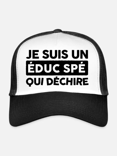 Éducateur spécialisé homme humour - Casquette trucker  - blanc/noir - Devant