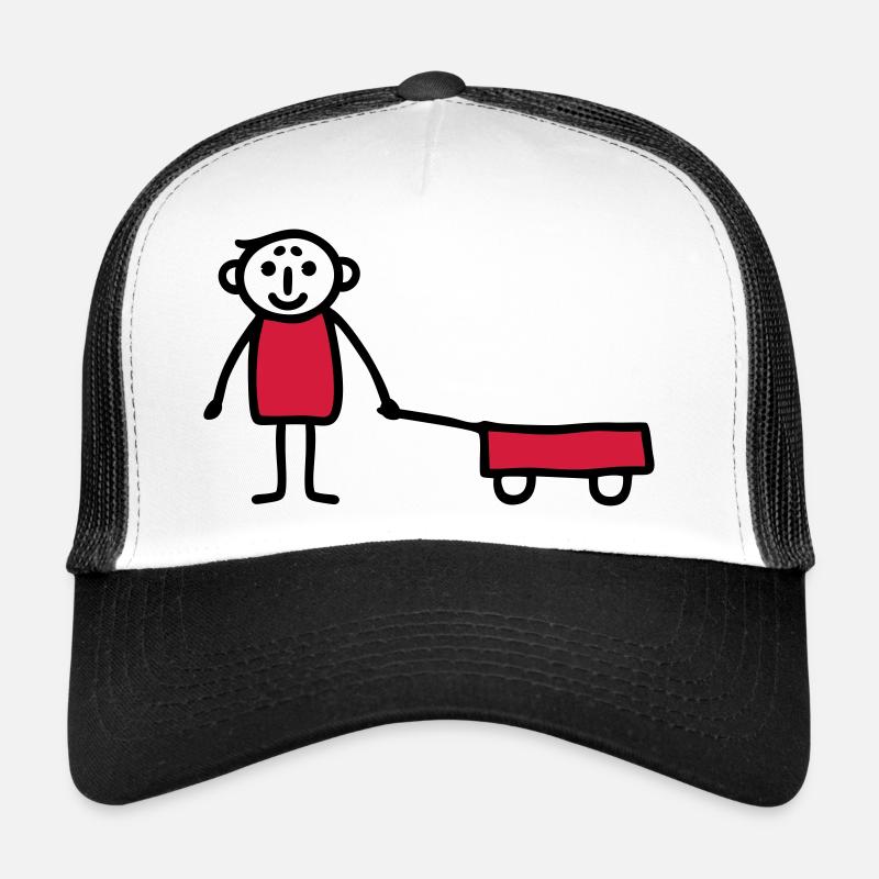 Junge mit Bollerwagen - V2 - Trucker Cap - Weiß/Schwarz
