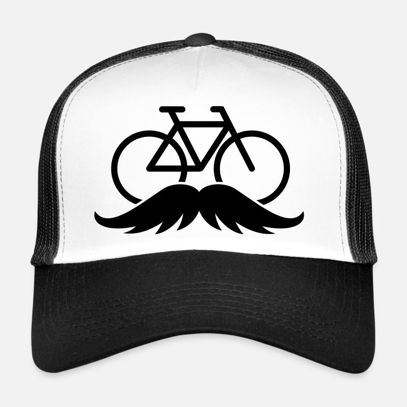 Radfahrer mit Schnurrbart für Mamach. Fahrrad oder Rennrad. Trucker Cap