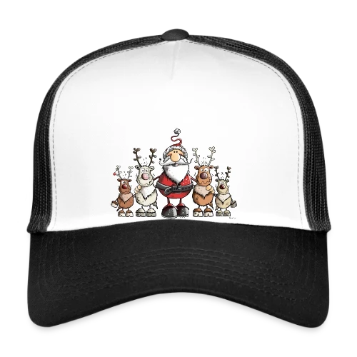 Père Noël entouré de rennes - Scène hivernale - Casquette trucker