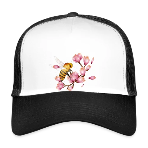 Abeille Volante et Magnolias – Dessin Main Élégant - Casquette trucker