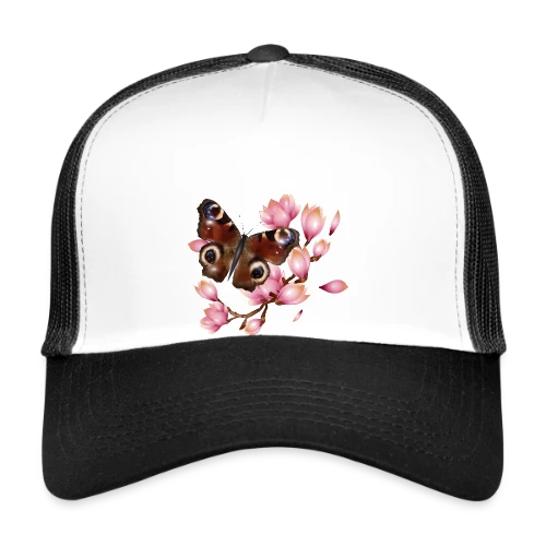 Papillon Paon et Magnolia Rose : Élégance Naturelle - Casquette trucker