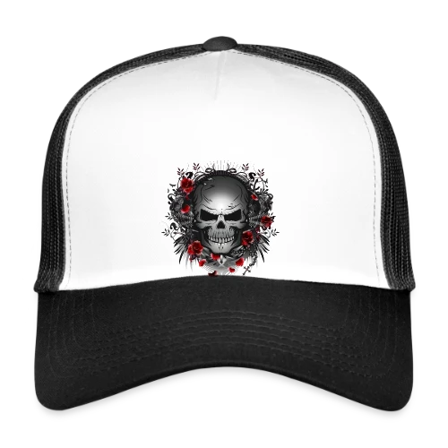 Crâne Gothique Mystique aux Roses Rouges - Casquette trucker