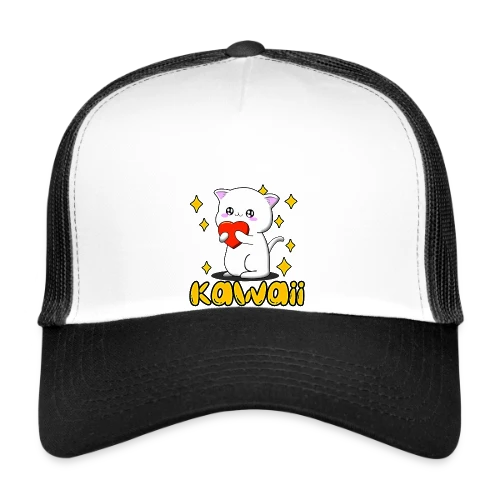 Chat Kawaii Cœur Scintillant - Casquette trucker
