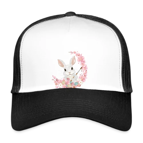 Lapin de Pâques Enchanteur: Fleurs et Pinceau Pastel - Casquette trucker
