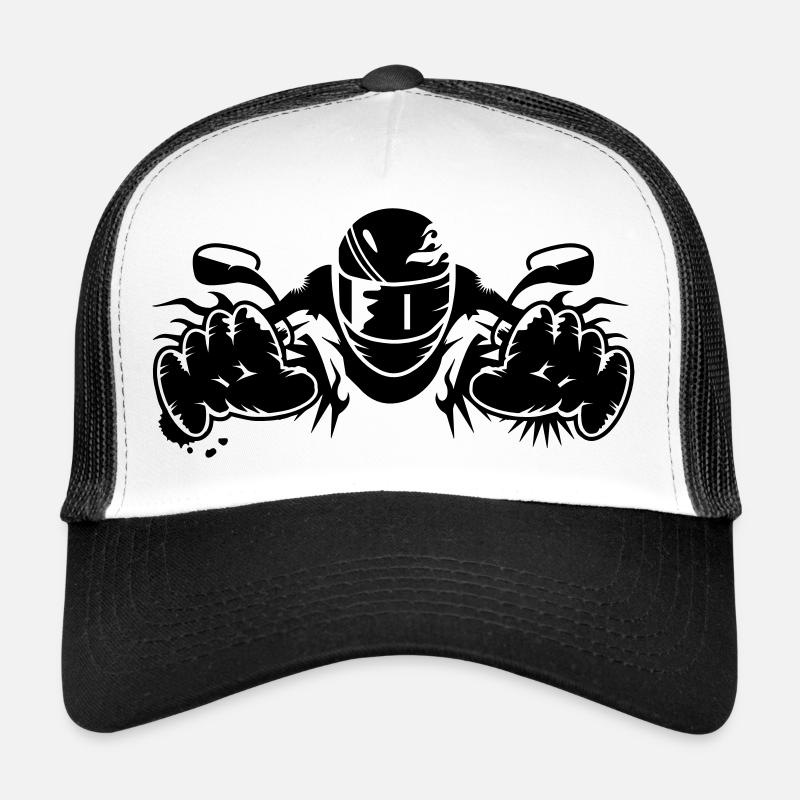 Motorradfahrer mit Motorrad Lenker und Helm - Trucker Cap - Weiß/Schwarz