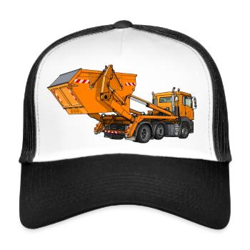 LKW mit Mulde, Absetzkipper - Trucker Cap - Weiß/Schwarz - Vorne