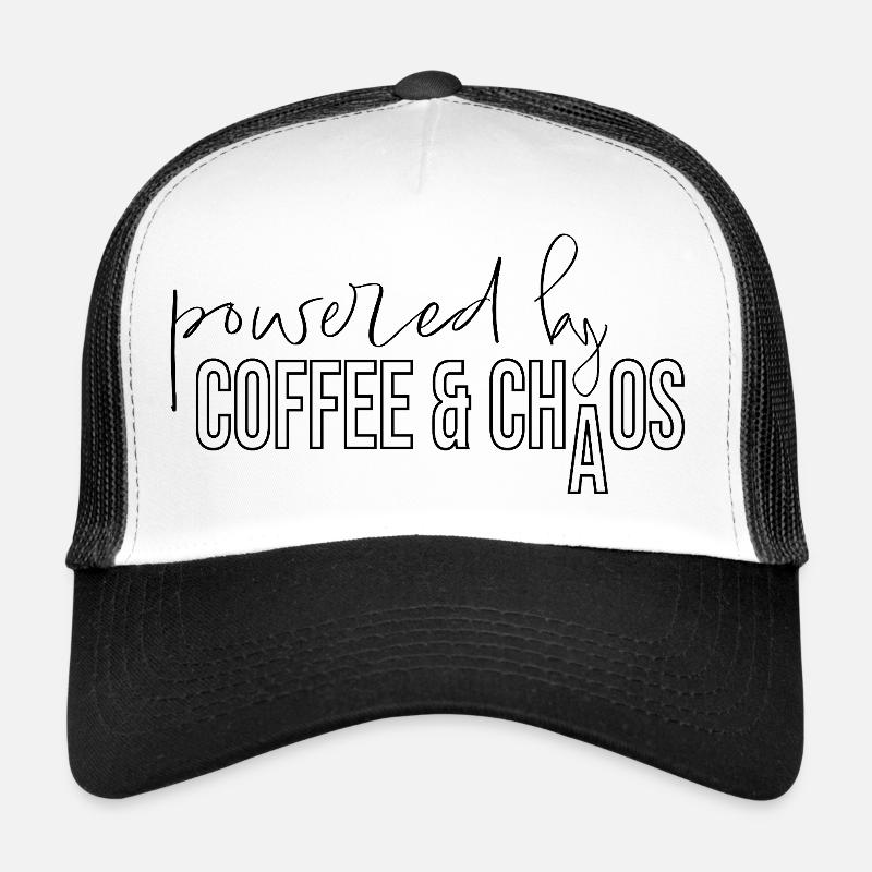 powered by coffee and chaos Kaffeejunkie Spruch - Trucker Cap - Weiß/Schwarz