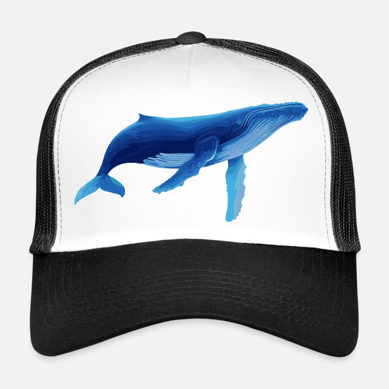 Wal in Blau mit Meeresmustern - Trucker Cap - Weiß/Schwarz