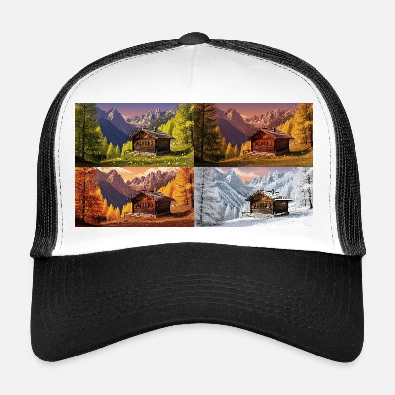 Cabane idylle dans la vallée de montagne Casquette trucker 