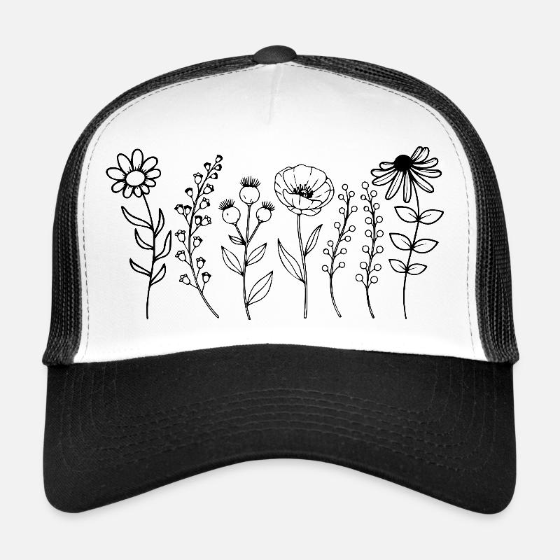 Delicate Floral Lines Botanical Design Trucker Cap