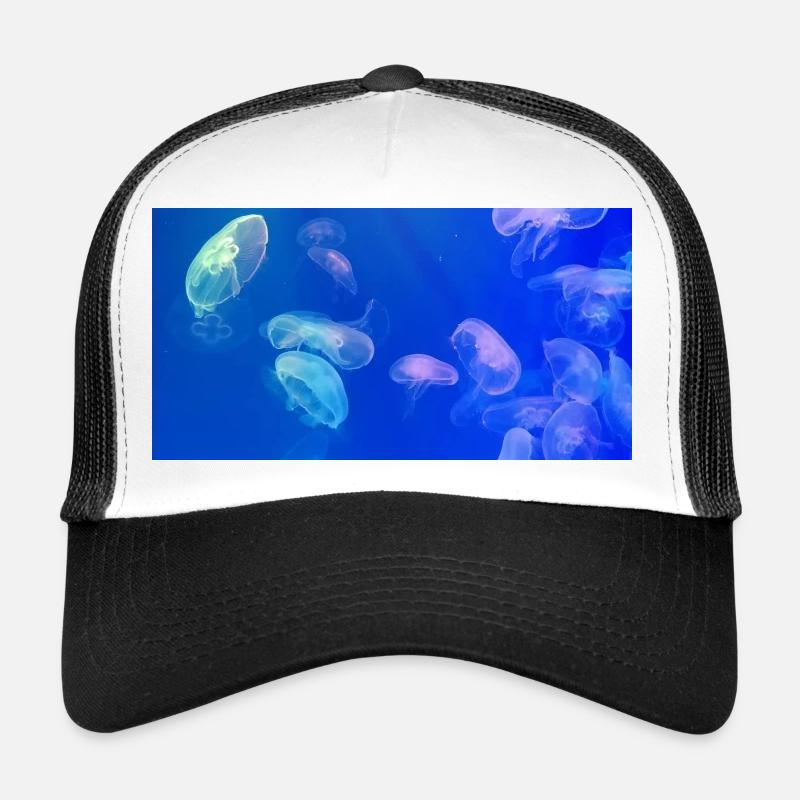Blaues Quallenmuster - Trucker Cap - Weiß/Schwarz