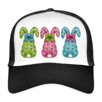 Osterhasen Osterhäschen 3 Hasen Faux Yarn Ostern - Trucker Cap - Weiß/Schwarz - Vorne