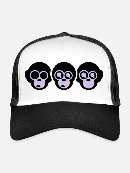 trois singes - Casquette trucker  - blanc/noir - Devant