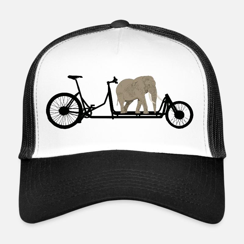 Éléphant en vélo cargo - Casquette trucker  - blanc/noir