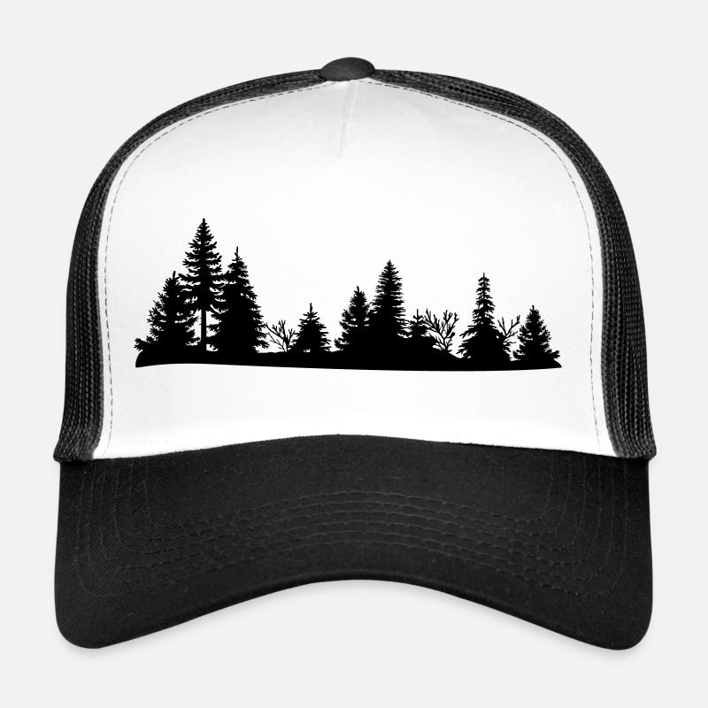 Schwarze Silhouette eines Waldes - Trucker Cap - Weiß/Schwarz