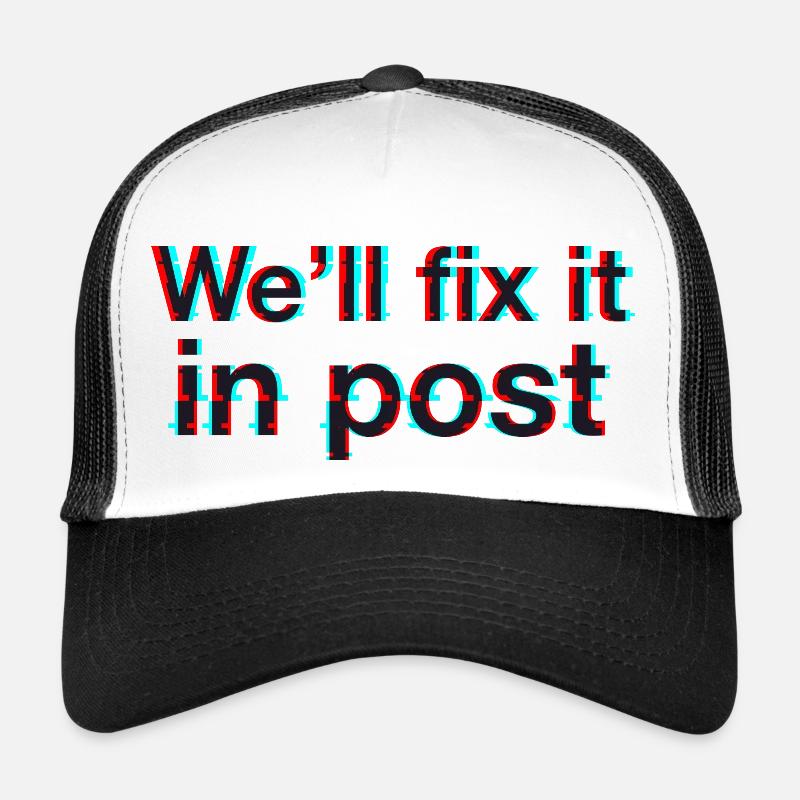 Wir werden es in der Nachbearbeitung beheben. Spannungsspitze. Schwarzer Text. - Trucker Cap - Weiß/Schwarz