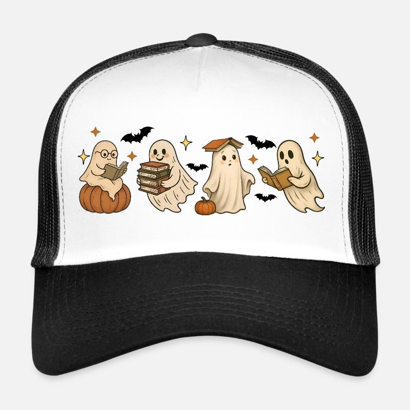 Spooky Bookish Ghosts Halloween Design Trucker Cap